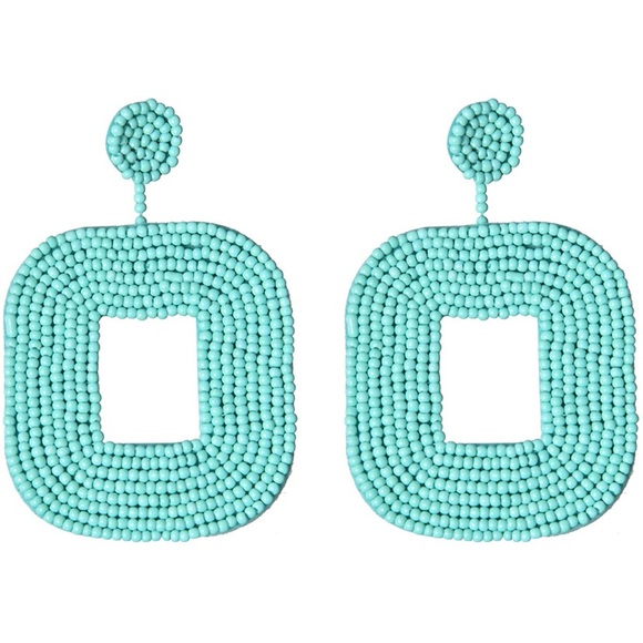 Anthropologie Jewelry - Turquoise Blue Beaded Square Drop Earrings